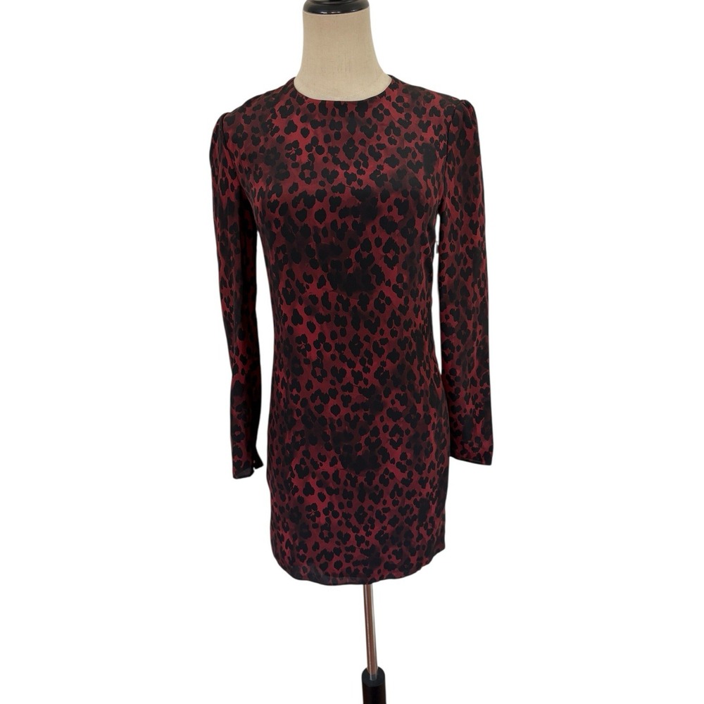 Saint Laurent Dress Womens XS Leopard Print Silk Mini Long Sleeve Indie Sleaze - Picture 2 of 10